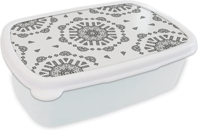 Broodtrommel Wit - Lunchbox - Brooddoos - Mandala - Patronen - Zwart Wit - 18x12x6 cm - Volwassenen