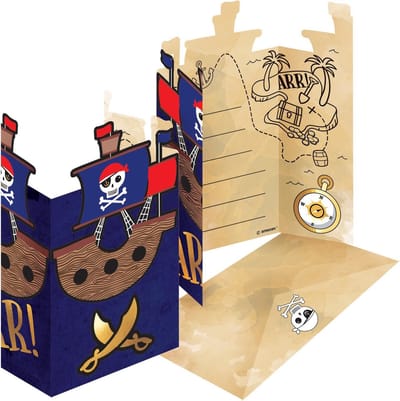 Amscan Uitnodigingen Piraten Junior 22 X 13 Cm Blauw 16-delig