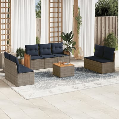 vidaXL - 8-delige - tuinbankset - met - kussens, - grijs - polyrotan
