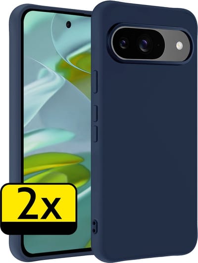 Hoesje - 2 Stuks - Geschikt voor Google Pixel 9 - Sterk & Shockproof - Case Siliconen - Back Cover - Telefoon Hoes - Telefoonhoesjes - Donkerblauw