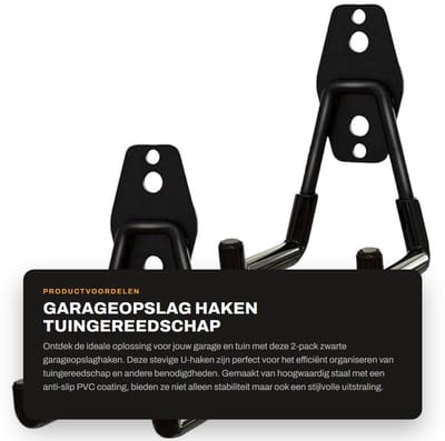 Dailygoods- Hulphaken 2-pack - Opberghaken Garage - Tuingereedschap Organizer - Staal Muurbevestiging - Antislip Coating - Kleine U-haken