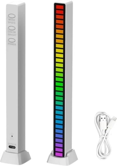 Soundbar RGB ritme lamp muziek visualizer – voice control audio spectrum LED light bar – USB Type C sound control lichtbalk met 32 LED kleuren – desktop auto gaming sfeerverlichting equalizer lamp zwart
