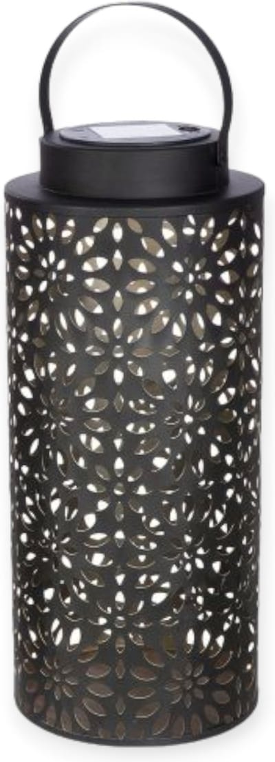 Gilde Handwerk - Solar lamp - Solar lantaarn - Metaal - Bloemen patroon - 34x15 cm