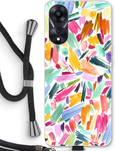 Case Company® - Hoesje met koord geschikt voor Oppo A78 5G hoesje met Koord - Watercolor Brushstrokes - Telefoonhoesje met Zwart Koord - Bescherming aan alle Kanten en Over de Schermrand