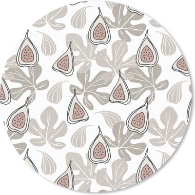 Muismat rond 20x20 cm - Mousepad Zomer - Bladeren - Vijgen - Wit - Ronde muismatten