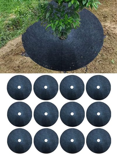 12 stuks Boom Beschermingsmatten tegen Onkruid – Mulchringen, Boombeschermingsmatten van Non-woven Stof, Onkruidbarrière Tuinstof, Ronde Onkruidbarrière Boomringen voor Tuinbomen (15 cm)