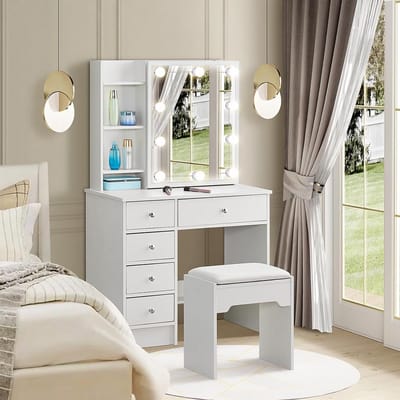 Make Up Tafel met Spiegel - Kaptafel voor Meisjes - Hollywood Spiegel met Verlichting Beautytafel