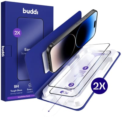 2-Pack Screenprotector Geschikt voor iPhone 14 Pro - Buddi Easy Fit Tempered Glass met Installatietray - 9H+ Gehard Glas - Case Friendly Glasplaatje - Eenvoudige montage