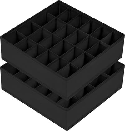BOTC Opbergdozen voor ondergoed - 2 stuks - 24-vaks Kastorganizers - voor Het Opbergen van sokken, zakdoeken, dassen en riemen - Zwart