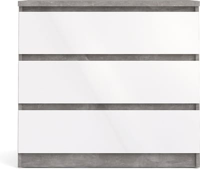 Nada kommode laag met 3 lades, betondecor/wit hoogglans.