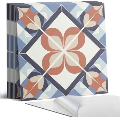 Coloray Plaktegels - Symmetrisch bloemenpatroon Portugese Tegels - 30 cm x 30 cm - Bruin Plaktegels - 9 stuks - Vierkant PVC Tegels - Plaktegels Keuken - Zelfklevende Vloertegels - Vinyl Tegels Zelfklevend - Zelfklevende Tegels