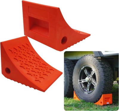 Zware Wielchocks (2 Pack) - Duurzaam, Antislip, Massief Rubber voor Aanhangwagens, RV's, Trucks en Campers - Geschikt voor Alle Oppervlakken en Weersomstandigheden - Oranje