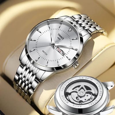 Engels Dubbele Kalender Automatisch Niet-mechanisch Horloge Heren Lichtgevend Waterdicht Zakelijk Casual Horloge one white