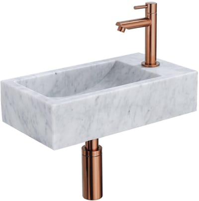 FugaFlow Eccelente Pietra fonteinset - 22x40x10cm - 1 kraangat - rechts - marmer - fonteinkraan koper - wit