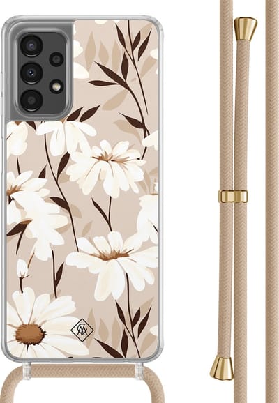 Casimoda® hoesje met beige koord - Geschikt voor Samsung A13 4G - In Bloom - Afneembaar koord - TPU/polycarbonaat - Bruin/beige