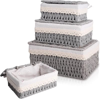 Decoratieve Opbergmanden Set van 3, Gevlochten Baskets voor Kantoor, Badkamer en Slaapkamer - Grijs