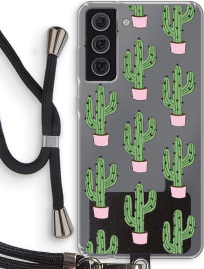 Case Company® - Hoesje met koord geschikt voor Samsung Galaxy S21 FE hoesje met Koord - Cactus Lover - Telefoonhoesje met Zwart Koord - Bescherming aan alle Kanten en Over de Schermrand