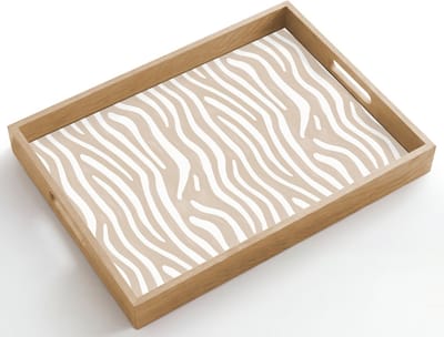 Dienblad hout 50x35 cm - Schootdienblad - Abstract - Zebra - Beige - Borrelplank rechthoek - Plateau dienbladen