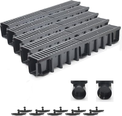 5 Meter Afvoergoot Set met Zwart Gietijzeren Rooster | Vloergoot voor Regenwaterafvoer | Hoogte 148mm A15 Belasting