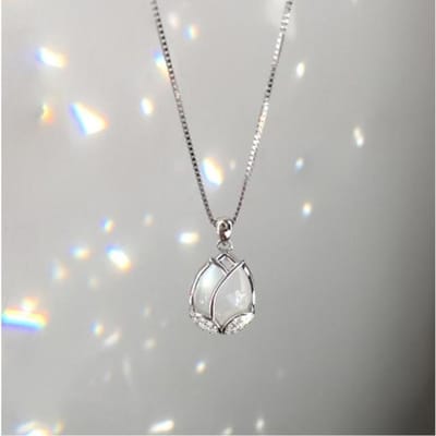 Collier élégant en argent Sterling 925, opale fleur, breloque, boîte, chaîne, pendentif, bijoux de fête, collier pour femmes, mariage, Dz297 gray