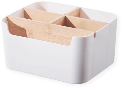 Bureau-organizer, 5 vakken, houten bureau-organizer, met pennenhouder, kan worden opgeborgen voor pennen, cosmetica, zelfklevende notities, voor kantoor, slaapkamer en woonkamer, wit