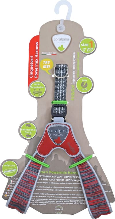Coralpina - Honden Harnas - Powermix Rood - Maat 1: 20-30 cm - 0,8-3 kg