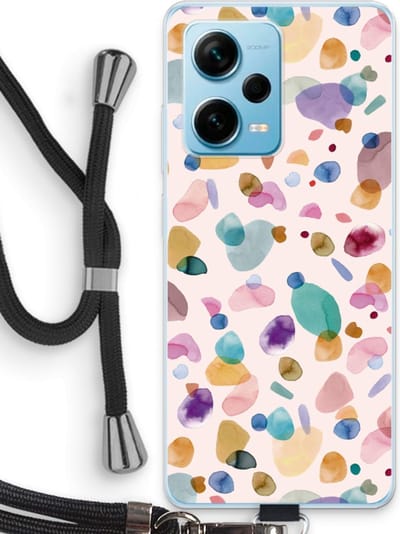 Case Company® - Hoesje met koord geschikt voor Xiaomi Redmi Note 12 Pro Plus hoesje met Koord - Terrazzo Memphis - Telefoonhoesje met Zwart Koord - Bescherming aan alle Kanten en Over de Schermrand