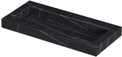 INK Pitch Wastafel Keramische Slab Centraal met Drain en Front en Side Skirts 1 Kraangat - 1000x450x90 mm - Lauren Black Mat