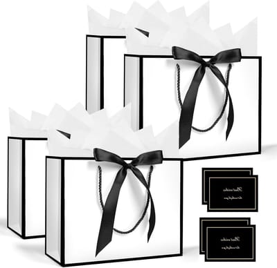 Geschenkzakjes Set - Verpakkingstasjes - Cadeaus Inpakken - Herbruikbaar Ontwerp - 28 x 20 x 10 cm - Wit Zwart