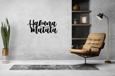 Hakuna Matata muurdecoratie - Wanddecoratie - Deco - Zwart - Hout - Decoratie - Art - Muurdecoratie - Line art - Wall art - Wandborden - Bohemian - kerst - kerstcadeau - wandecoratie woonkamer - kerstgeschenk
