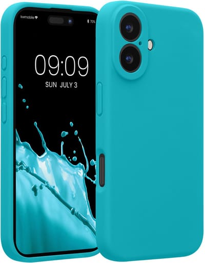 kwmobile telefoonhoesje geschikt voor Apple iPhone 16 - TPU backcover met siliconen coating - Smartphone case in ijsblauw