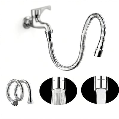 Universele RVS Kraanverlenger 30cm met 2 Waterstanden – 360° Draaibaar en Spatwaterdichte Uitloop – 2,2cm Aansluiting