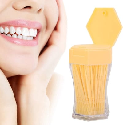 Kleurige tandenstokers in dispenser - 200 stuks plastic tandenstokers voor thuis, restaurant en hotel