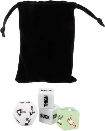 Erotisch dobbelspel met zakje - Sex dobbelstenen 4 stuks - Deluxe erotiek dobbelstenen - Pikant dobbelset - Sex dice - Voorspel set - Glow in the dark