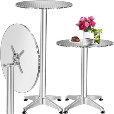 Statafel Opvouwbaar - Balkon Bartafel - Feestjes Organiseren - In Hoogte Verstelbaar - Ø 60cm - Zilver
