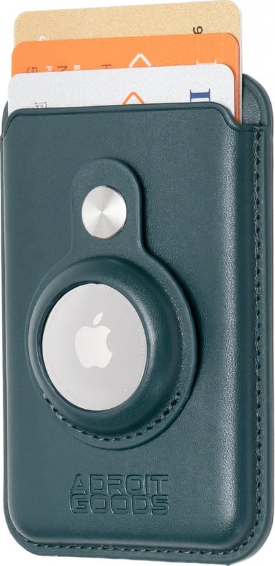 AdroitGoods Magnetische Pasjeshouder – Geschikt voor iPhone met MagSafe-ondersteuning – RFID – PU-Leder – Compatibel met Apple AirTag - Leder/Groen