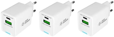 3 stuks OneOne 45W super snellader met 2 poorten. USB C en USB A. Compacte GAN Quick Charge lader. PD PPS oplader adapter past op Huawei P50 Pro, P50E, P60, P60 Art, P60 Pro, P9 (geen P9 Lite), P9+, Y7a, Y8p, Y9 Prime, Y9a, Y9s, Nexus 6P, G9 plus +