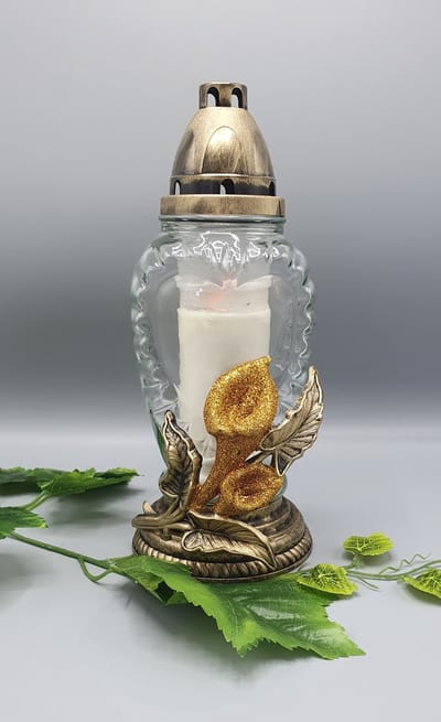 Herdenkingslicht - R-385e - Calla - Hart - Goud - Grafkaars - Graflicht - Graflantaarn - Windlicht