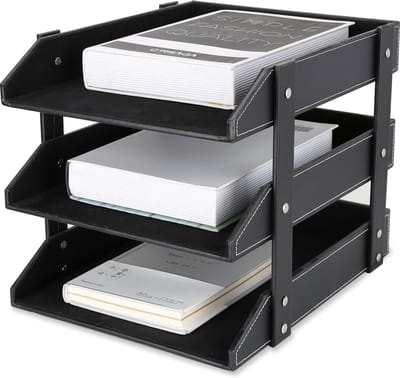 QPFO® Leren Brievenbakje met Lades - Luxe Bureau Organizer - A4 Documenten Opberger - Stijlvolle Kantooraccessoire