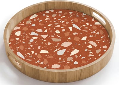 Dienblad rond 40x40 cm - Schootdienblad hout - Terrazzo - Patroon - Klei - Borrelplank rechthoek - Plateau houten dienbladen