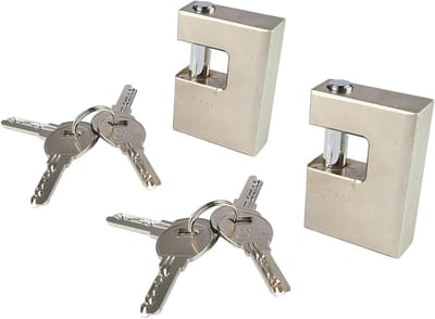 Hangsloten Set - 2 stuks met 8 sleutels, koperen rechthoek D-vormig - Waterdicht en roestvrij - Voor garagedeur, containers, schuren, luiken - Beveiligingsslot met beschermer