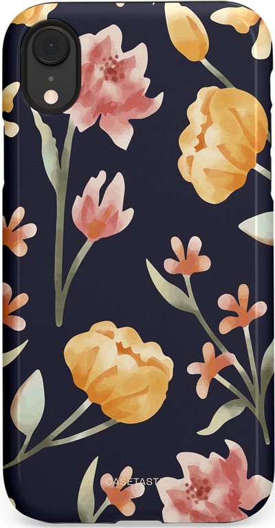 Casetastic Hoesje Geschikt voor Apple iPhone Xr - Stijlvolle Beschermende Duo-layer Case - Bloemen Nacht
