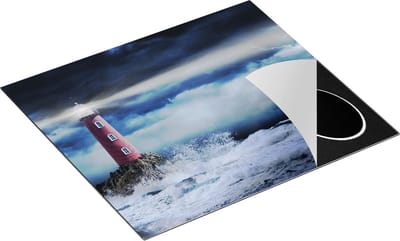 Chefcare Inductie Beschermer Vuurtoren op een Storm Zee met Golfen Water - 60x50 cm - Afdekplaat Inductie - Kookplaat Beschermer - Inductie Mat