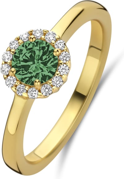 New Bling - 9NB-1539-50 -zilveren ring met witte en groene zirkonia - 925 sterling silver - gold plated