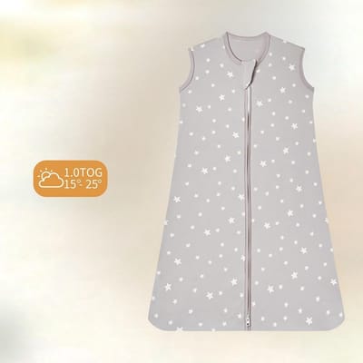 Babyslaapzakken 1.0 TOG - 2-pack 100% katoen | Draagbare deken voor pasgeborenen met dubbele ritssluiting | Zacht en ademend, machinewasbaar,Khaki Star-S