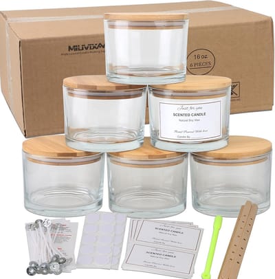 Candle jars 473ml - Dikke glazen potten met bamboe deksels - Inclusief kaarsenmaak benodigdheden - ShopVlot