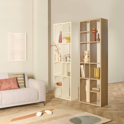 Wandkast Dobla - Javahout / Houtvezelplaat - Parelwit - 70x220x30 cm (BxHxD) - Vakkenkast - Gemonteerd
