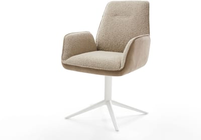 Eetkamerstoel Zoa-Flex kruispoot wit materiaalmix mud 360° draaibaar rocker-functie pocketveer kern