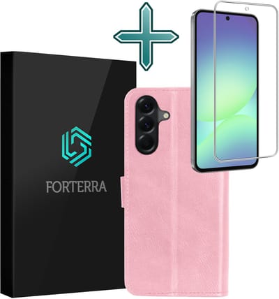Hoesje Met Screenprotector - Geschikt voor Samsung Galaxy A56 - Luxe Pasjeshouder - Flipcase - Bookcase Portemonee - Flip Case - Kunstleer Book Case - Book Cover - Walletcase - Portemonneehoes - Lichtroze