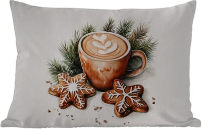 Buitenkussens - Tuin - Koffie - Koek - Winter - Art - Kerst - 50x30 cm
